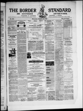 cover page of Border Standard published on December 30, 1885
