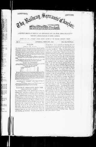 cover page of Railway Servants' Chariot and Companion published on February 1, 1881