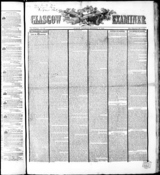 cover page of Glasgow Examiner published on September 18, 1852