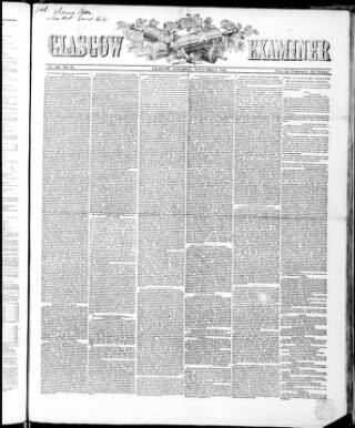 cover page of Glasgow Examiner published on November 8, 1862