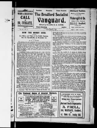 cover page of Bradford Socialist Vanguard published on September 1, 1919