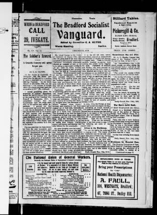 cover page of Bradford Socialist Vanguard published on December 1, 1919