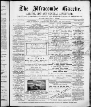 cover page of Ilfracombe Gazette published on May 19, 1877