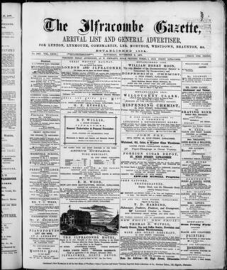 cover page of Ilfracombe Gazette published on November 3, 1877