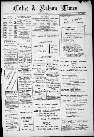 cover page of Colne & Nelson Times published on November 12, 1897