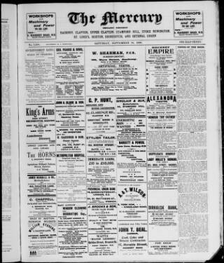cover page of Hackney Mercury published on September 18, 1909