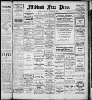 cover page of Midland Free Press published on November 6, 1915