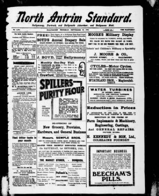 cover page of North Antrim Standard published on September 29, 1921