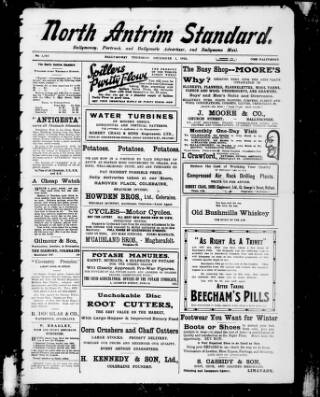cover page of North Antrim Standard published on December 1, 1921