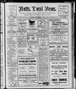 cover page of Nottingham Advertiser published on September 18, 1915