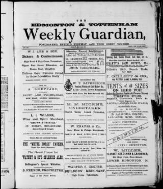 cover page of Edmonton and Tottenham Weekly Guardian published on May 29, 1896