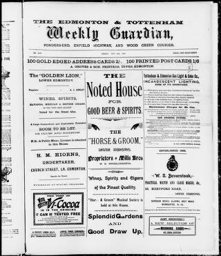 cover page of Edmonton and Tottenham Weekly Guardian published on November 30, 1906