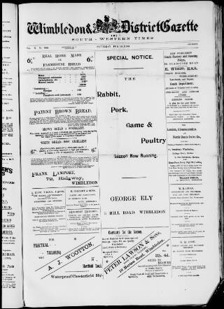 cover page of Wimbledon and District Gazette and South-Western Times published on February 28, 1903