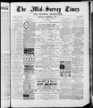 cover page of Mid-Surrey Times published on September 18, 1886