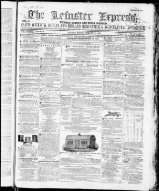cover page of Leinster Express published on February 28, 1857