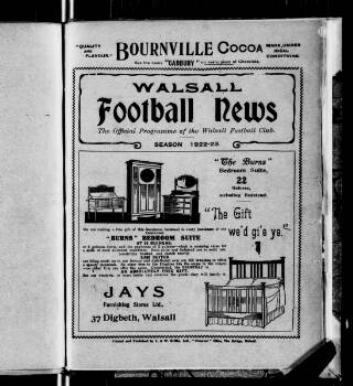 cover page of Walsall Football News published on December 30, 1922