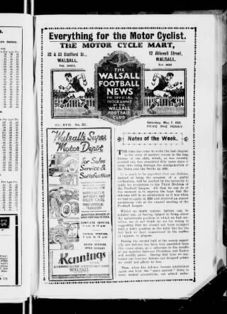 cover page of Walsall Football News published on May 7, 1938