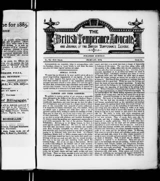 cover page of British Temperance Advocate published on February 1, 1884