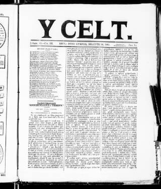 cover page of Y Celt published on December 30, 1881