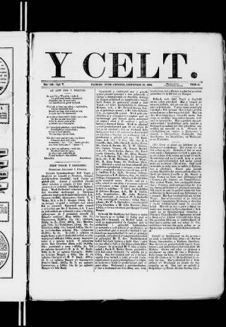 cover page of Y Celt published on February 29, 1884