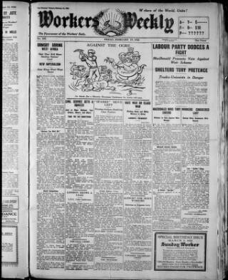 cover page of Workers' Weekly published on February 19, 1926