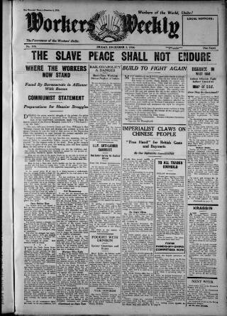 cover page of Workers' Weekly published on December 3, 1926