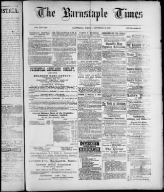 cover page of Barnstaple Times published on September 24, 1889