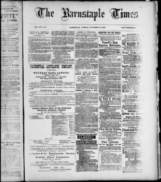 cover page of Barnstaple Times published on November 19, 1889