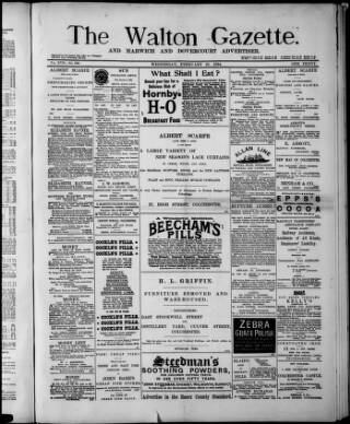 cover page of Walton Gazette and Harwich and Dovercourt Advertiser published on February 28, 1894