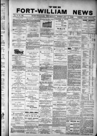 cover page of Fort-William News published on February 9, 1899