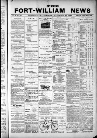 cover page of Fort-William News published on September 28, 1899