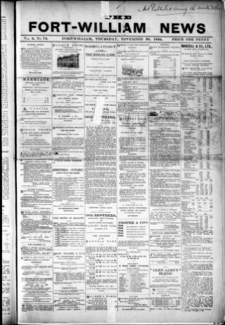 cover page of Fort-William News published on November 30, 1899