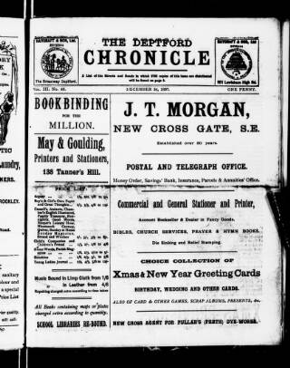 cover page of Deptford Chronicle published on December 24, 1897