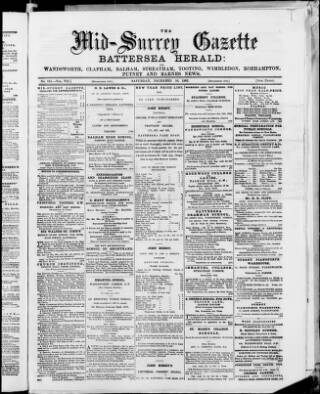 cover page of Mid-Surrey Gazette published on December 30, 1882