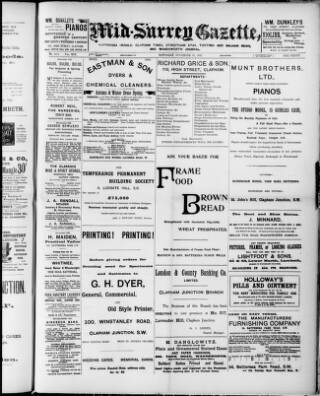 cover page of Mid-Surrey Gazette published on November 30, 1895