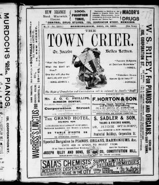 cover page of Birmingham Town Crier published on December 19, 1891