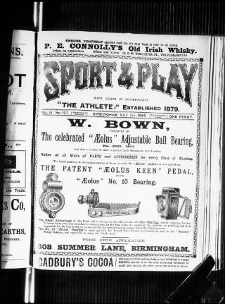 cover page of Sports and Play published on November 5, 1889