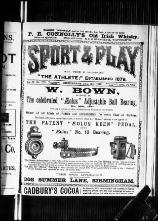 cover page of Sports and Play published on December 3, 1889