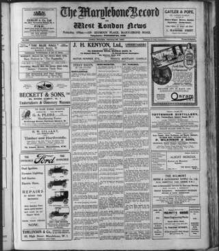 cover page of St. Marylebone and Paddington Record published on February 28, 1920
