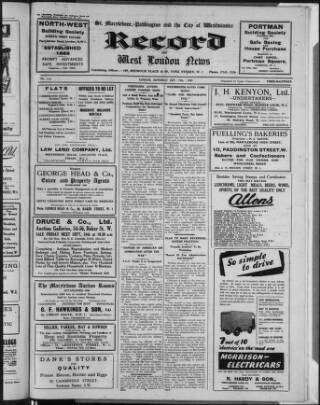 cover page of St. Marylebone and Paddington Record published on September 18, 1943