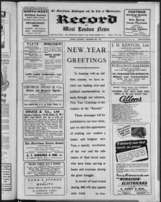 cover page of St. Marylebone and Paddington Record published on December 30, 1944