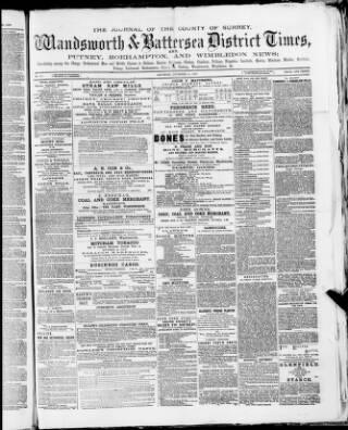 cover page of Wandsworth & Battersea District Times published on December 30, 1876