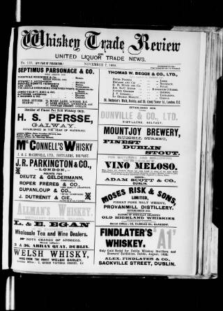 cover page of Whiskey Trade Review (Dublin) published on November 7, 1895