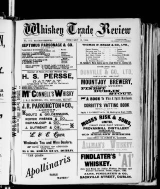 cover page of Whiskey Trade Review (Dublin) published on February 19, 1896