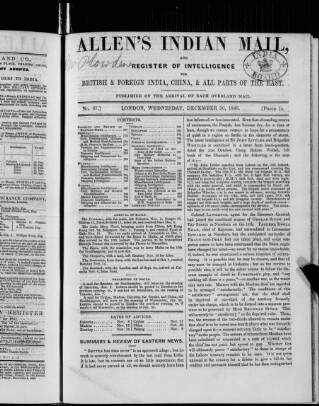 cover page of Allen's Indian Mail published on December 30, 1846