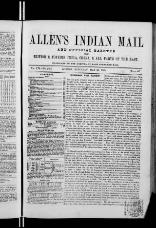 cover page of Allen's Indian Mail published on May 29, 1858