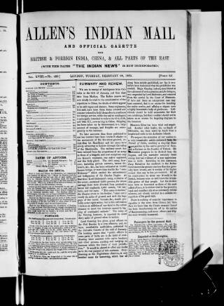 cover page of Allen's Indian Mail published on February 28, 1860