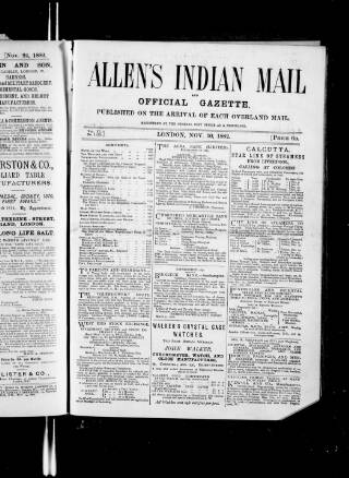 cover page of Allen's Indian Mail published on November 30, 1882