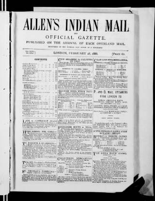 cover page of Allen's Indian Mail published on February 28, 1888