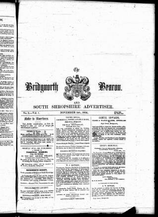 cover page of Bridgnorth Beacon and South Shropshire Advertiser published on November 1, 1852
